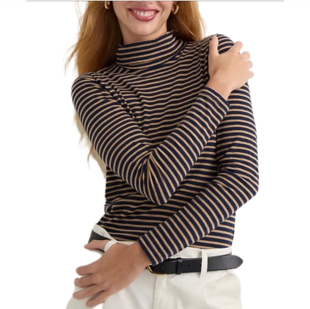 J. Crew Navy Camel Stripe Tissue Turtleneck Size XS